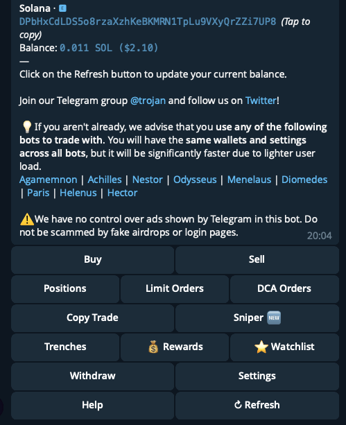 Trojan Bot Review: Solana Trading, Sniper, and Copy Trading on Telegram 2